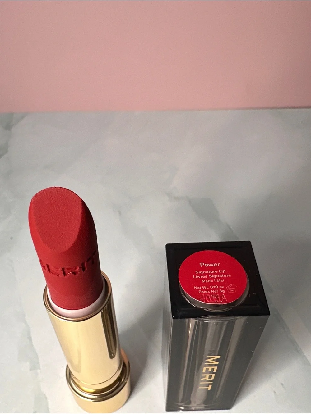 Merit Power Signature Matte Lipstick in Rich Red